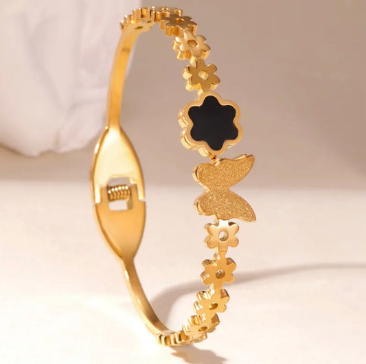 Iconic Floral Butterfly Gold 18k gold plated stainless steel bracelet