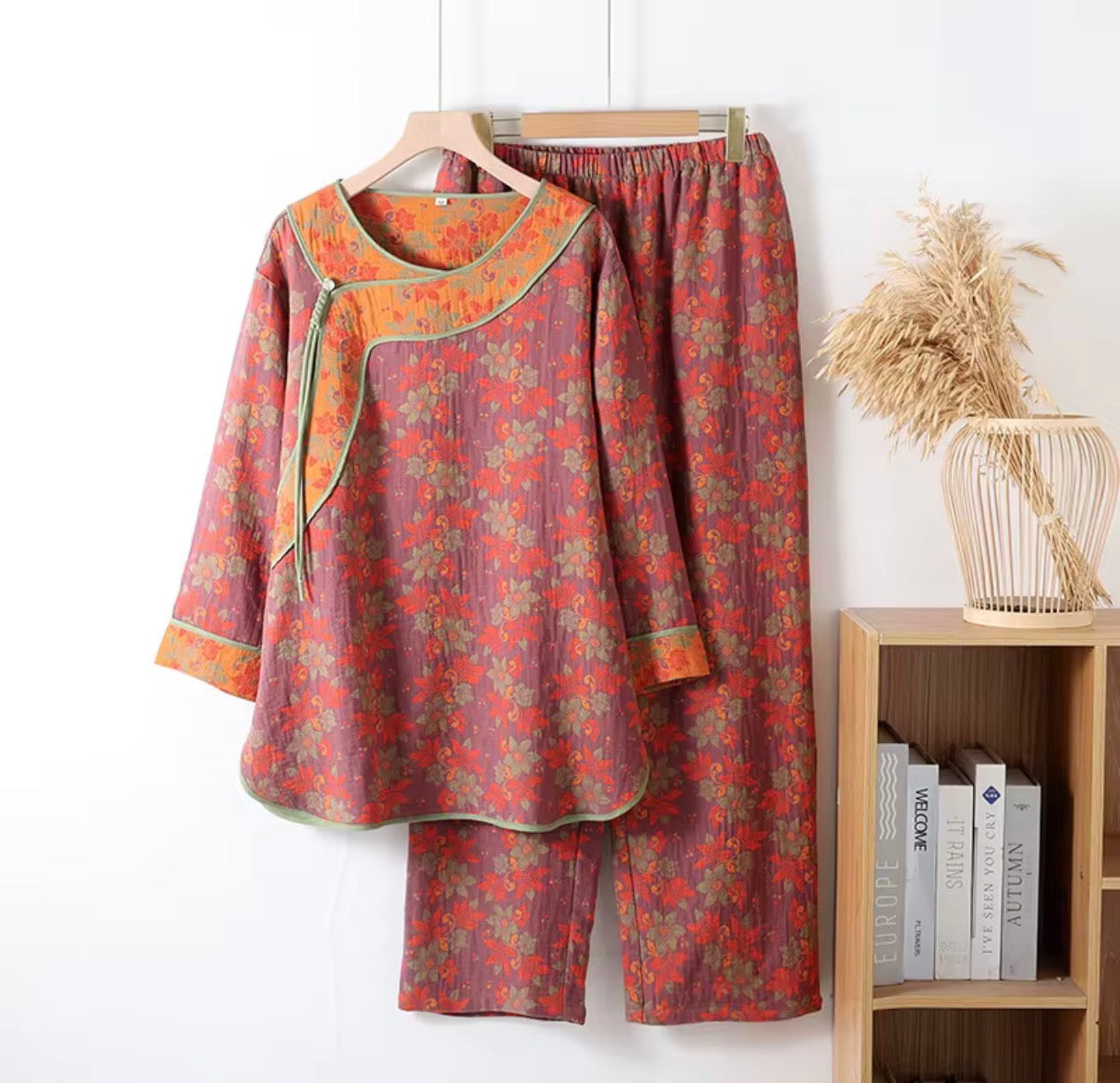 Autumn Blossom Co-ord Set 100% pure cotton double shaded