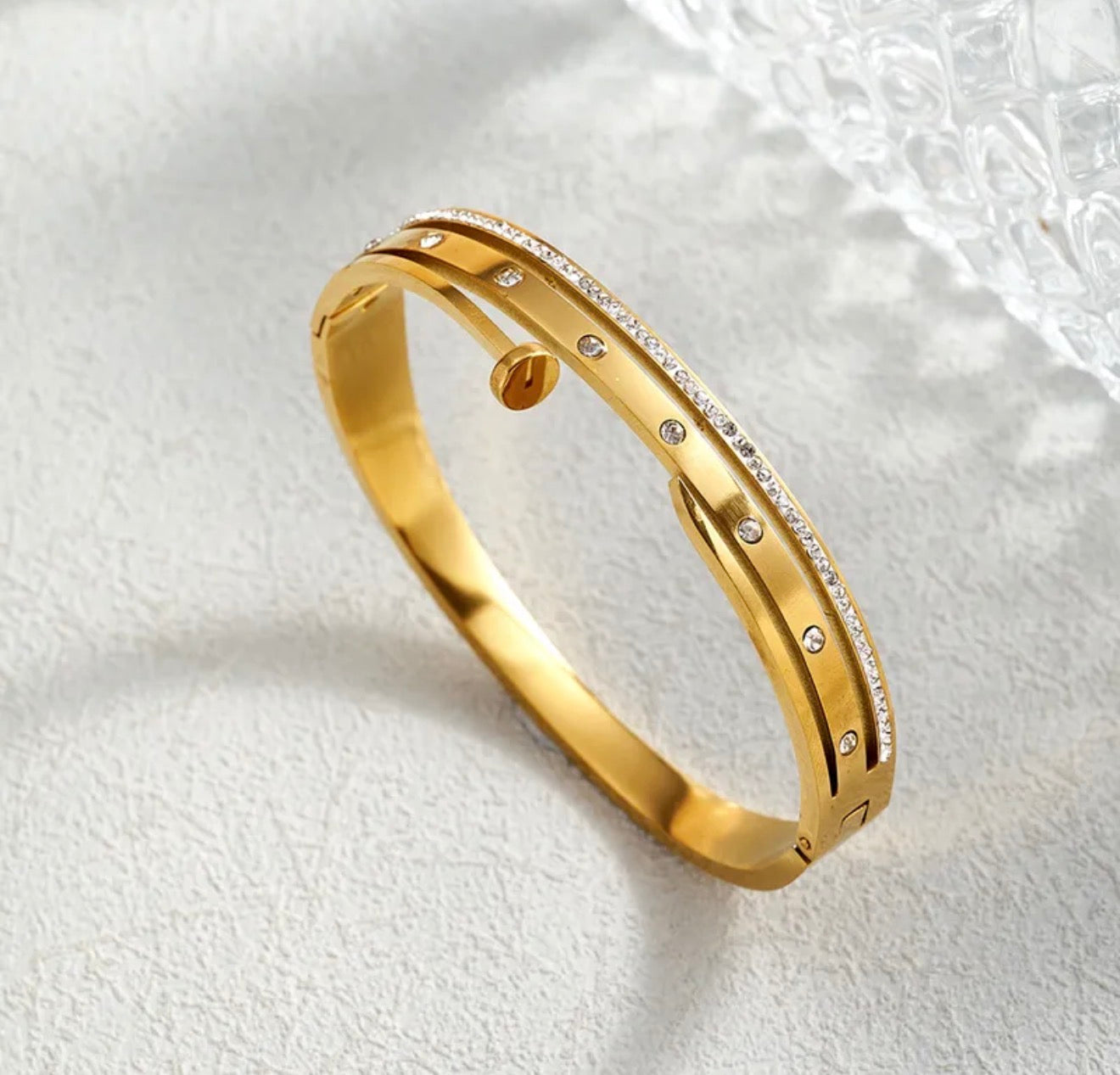 Golden Rivet Luxe stylish 18k gold plated stainless steel bracelet