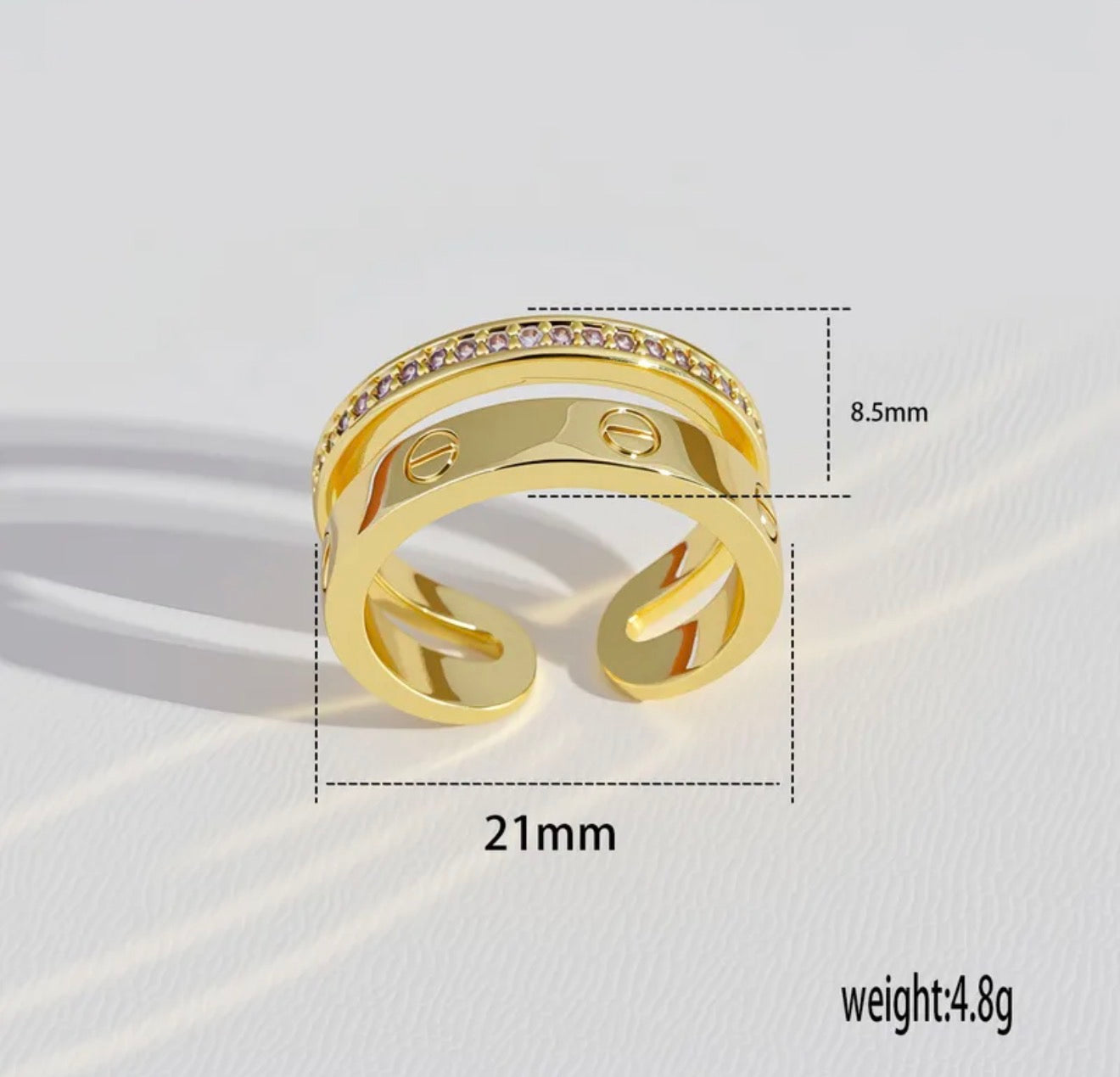 Catier style double ring elegant looking 18k gold plated stainless steel
