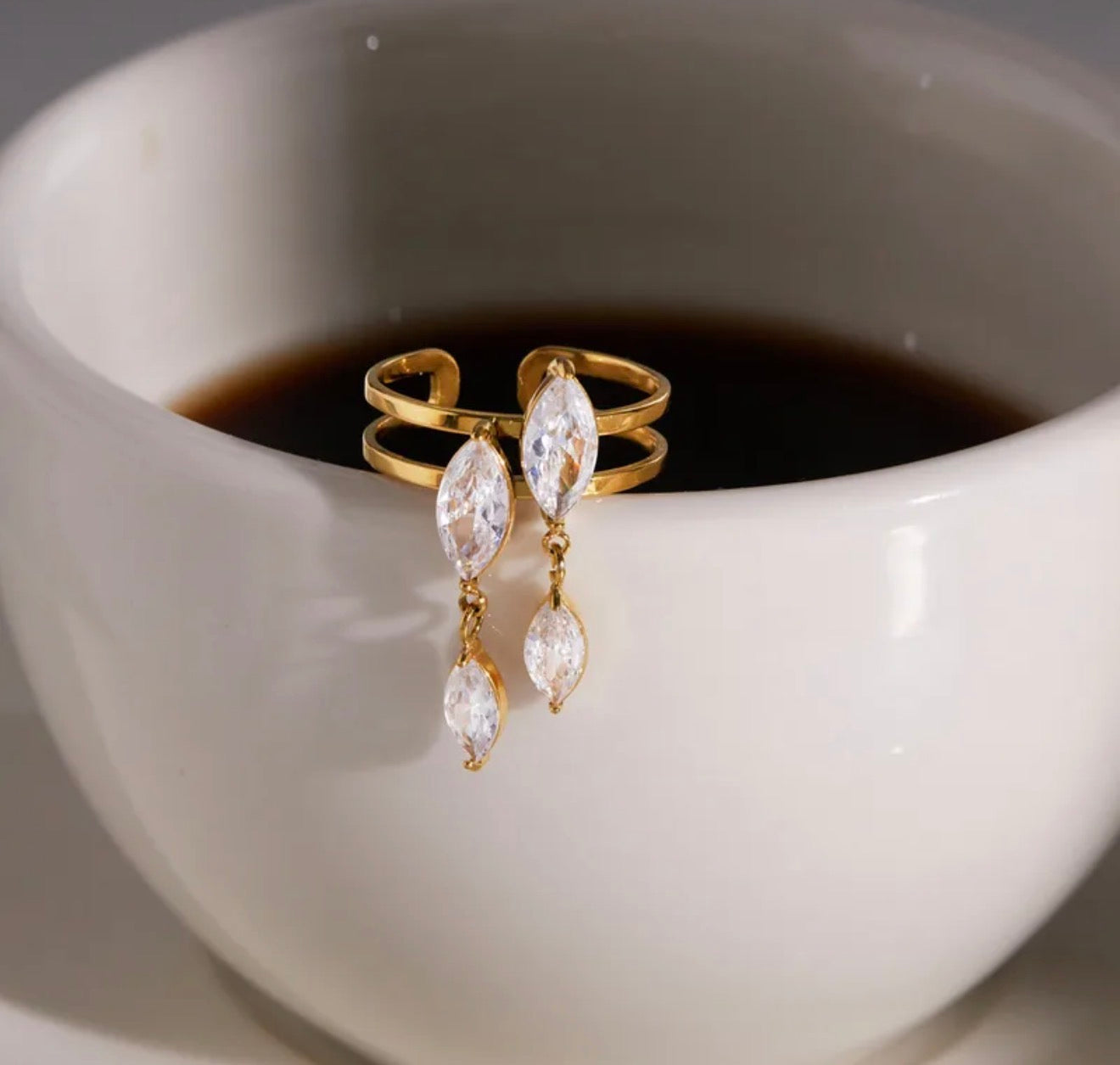 Crystal Leaf Drop Ring ✨316L stainless steel