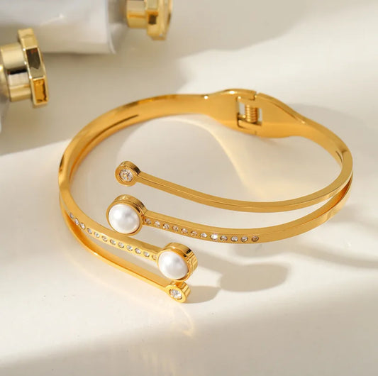 Causal simple style artistic 304 stainless steel 18k gold plated bracelet