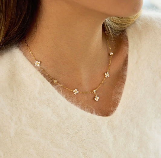 Delicate Flower Shine Everyday Cute Necklace 18k gold plated stainless