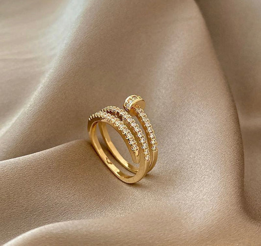 Golden Spark Nail Ring | Elegant Statement Ring for Women 18k gold plated stainless