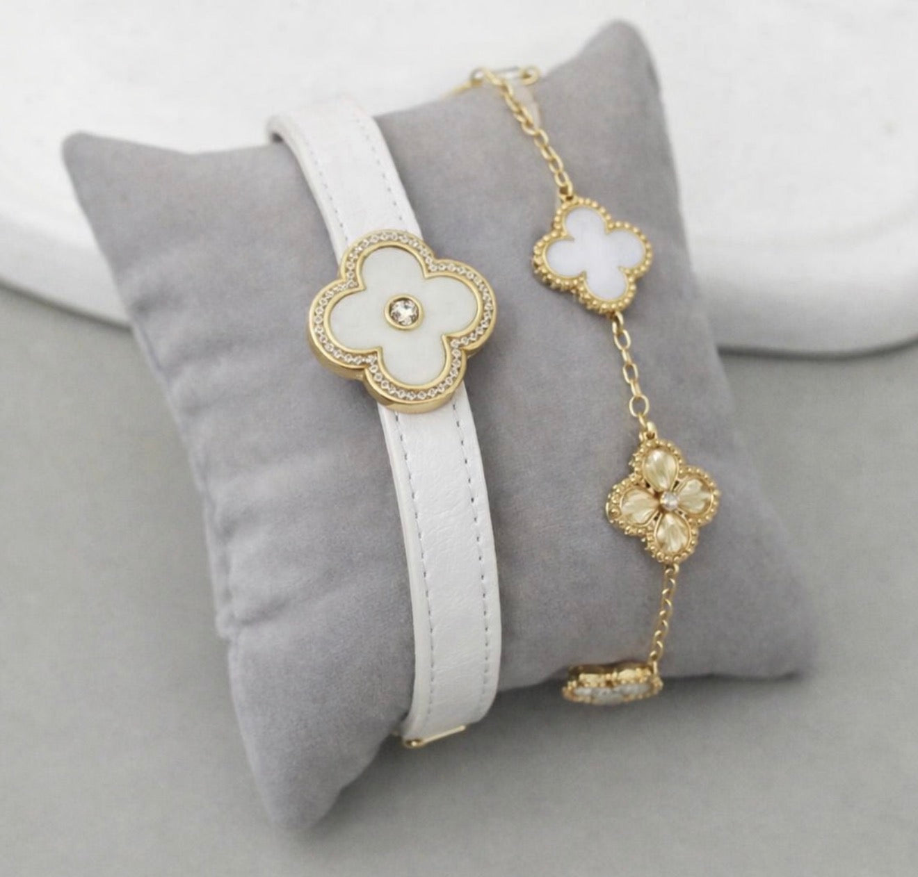 Aesthetic White Bracelet Set luxurious look 18 k gold plated