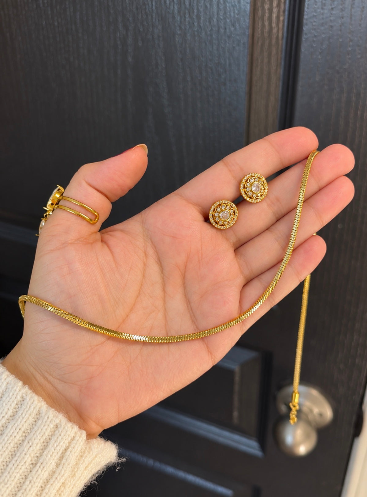 Classic Gold Snake Chain & Round Stud Earrings Set ✨in perium quality (real gold look)