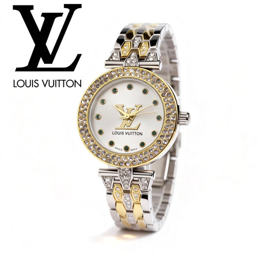 Elegant Diamond Bezel Statement LV Watch in perium quality stainless waterproof
