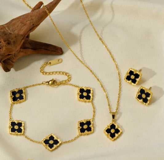 Electroplating 18k gold plated flower 304 stainless steel bracelet earrings necklace