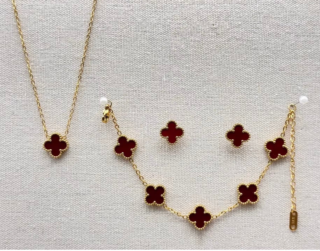 Luxury Red Clover Set 18k gold plated stainless steel