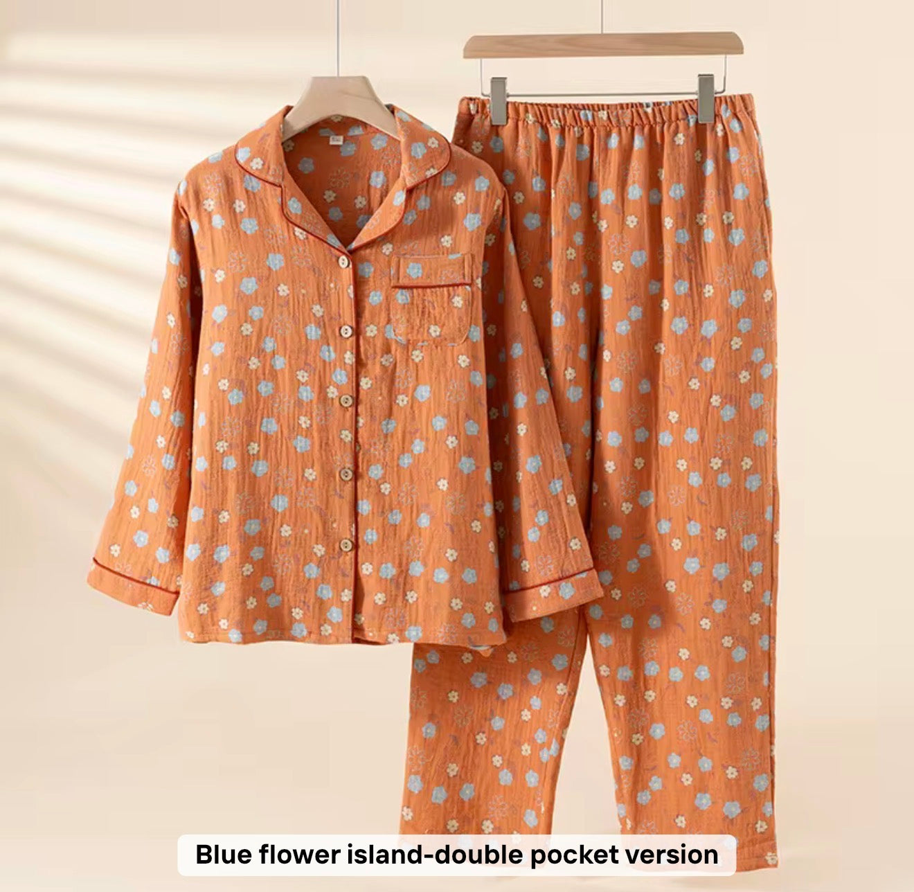 Blue flower island double pocket version co-ord set 100% pure cotton double shaded