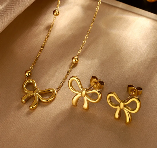 Elegant bow set stainless steel 18k gold plated