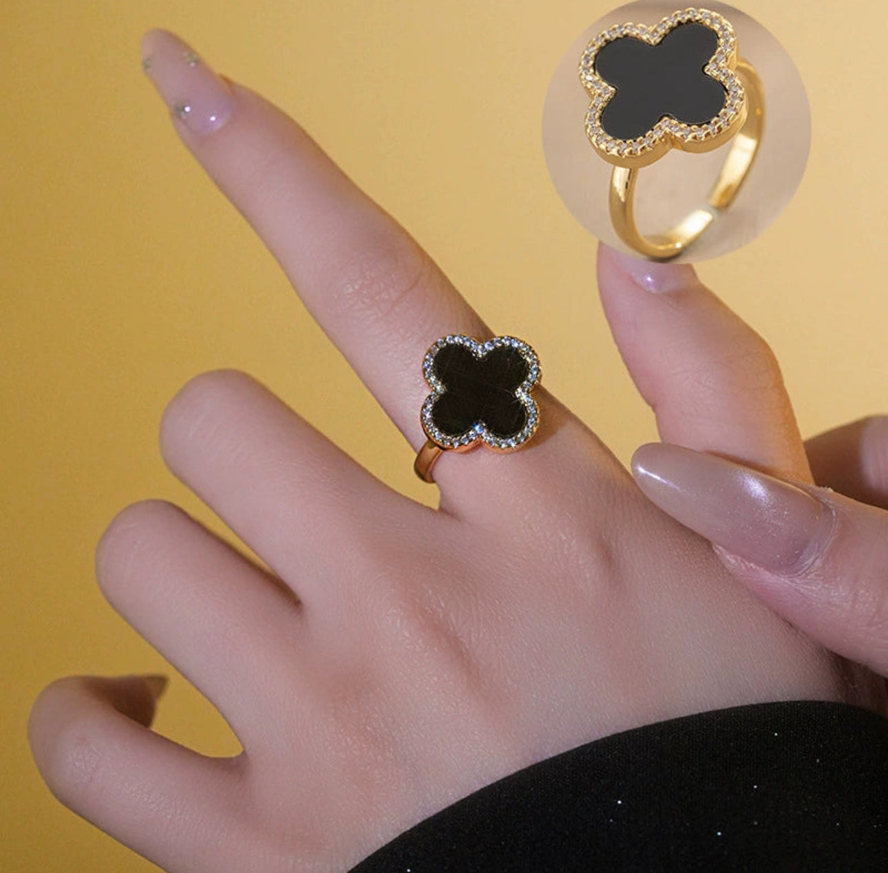 Black Clover Statement Ring in Gold 304 stainless steel 18k gold plated