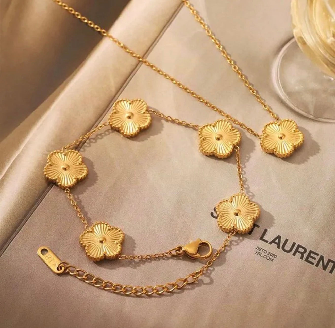 Van Cleef Gold Clover Necklace & Bracelet Set ✨316L stainless