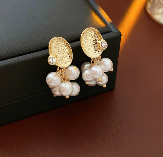 Classic Cluster Pearl Drops 304 stainless 18k gold plated earrings