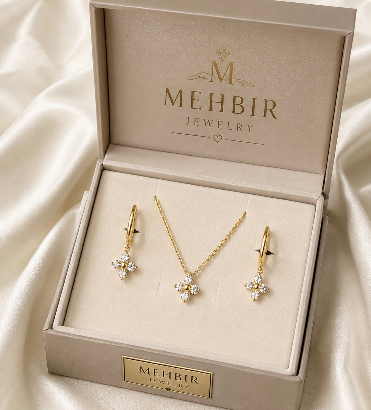 Four Petal Sparkle Set✨18k gold plated stainless