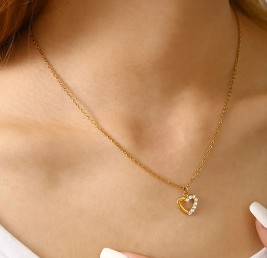 Pretty heart necklace chain 304 stainless steel 18k gold plated