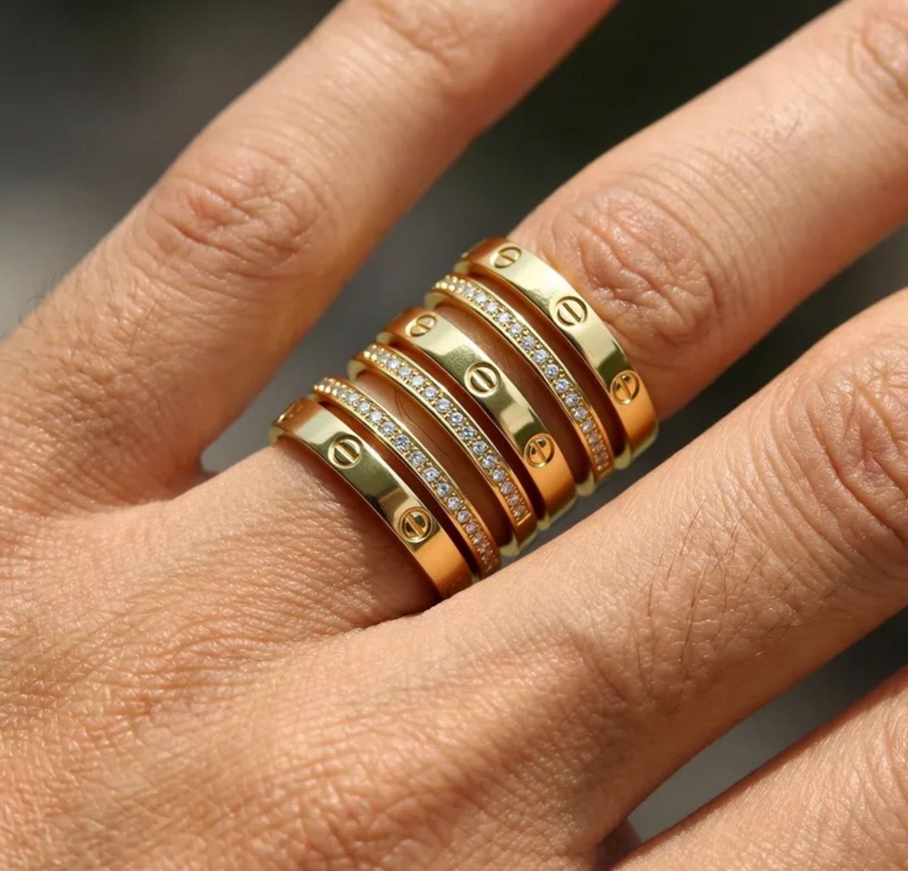 Catier style double ring elegant looking 18k gold plated stainless steel