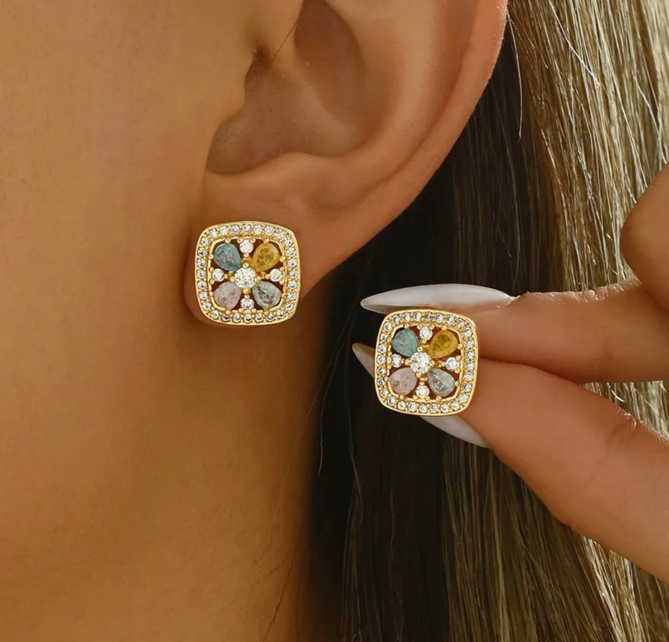 Multicolor Crystal Studs 304 stainless steel 18k gold plated