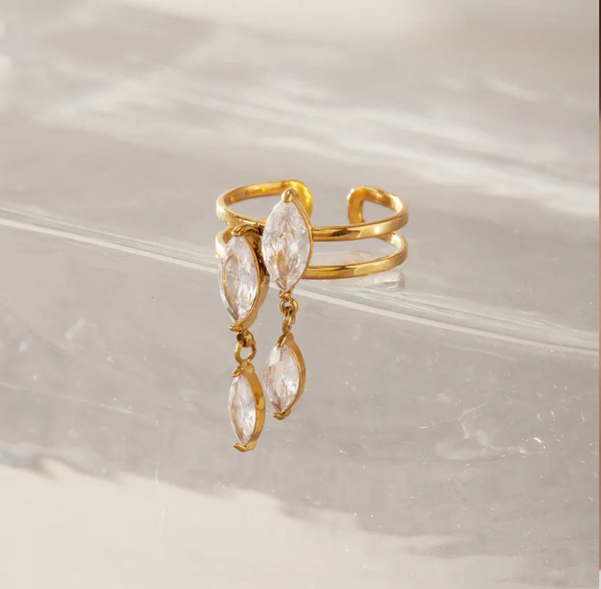 Crystal Leaf Drop Ring ✨316L stainless steel