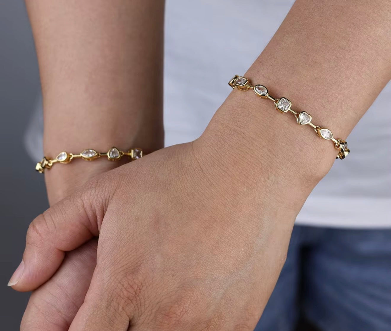 Mixed-Cut Diamond Tennis Necklace and bracelet ✨316L stainless steel 18k gold plated in perium quality
