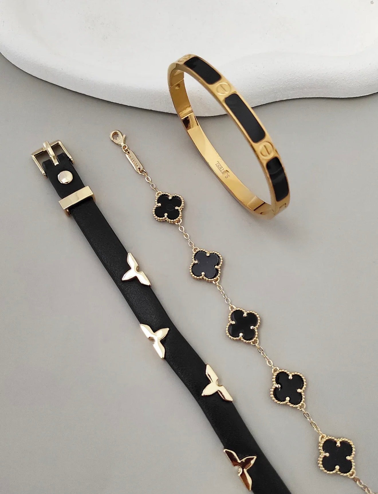 Luxury Black Bracelet Trio 3 set combo stainless 18k gold plated