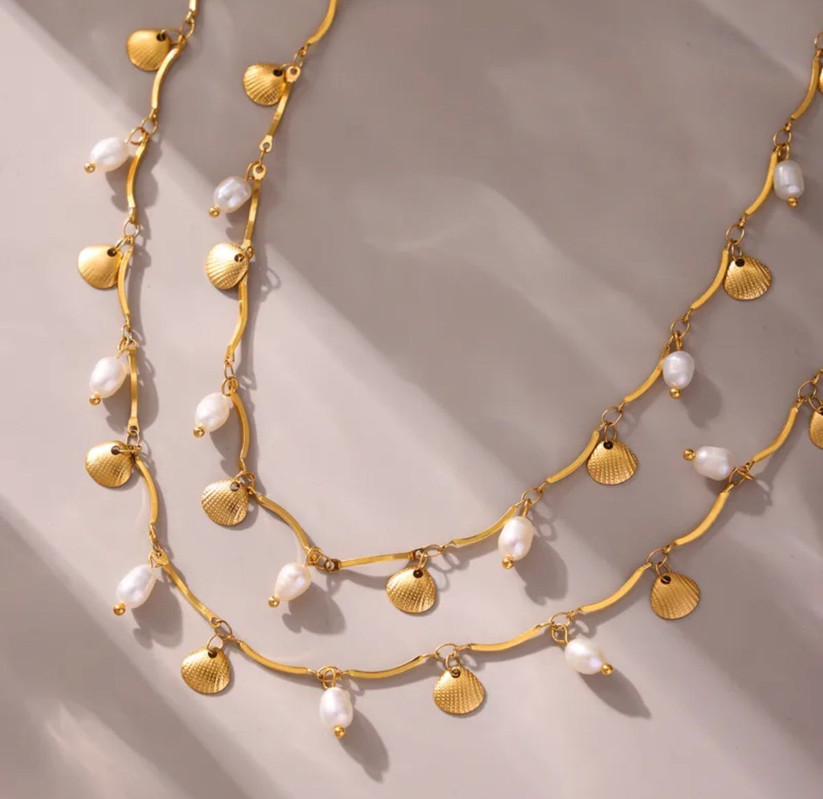 Pearl Seashell Charm Necklace ✨316L stainless steel 18k gold plated