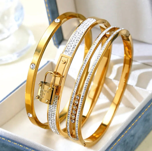 Forever Love Padlock Bangle Collection stainless steel (three)