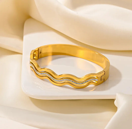 Real gold plated zigzag style 304 stainless steel bracelet
