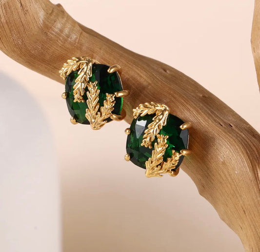 Royal Green Gem Studs in perium quality 18k gold plated