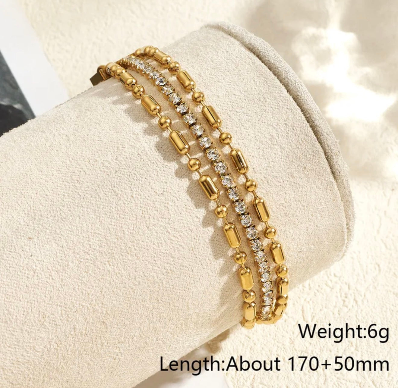 Golden Beaded Tennis Bracelet perfect for daily wear 18k gold plated stainless