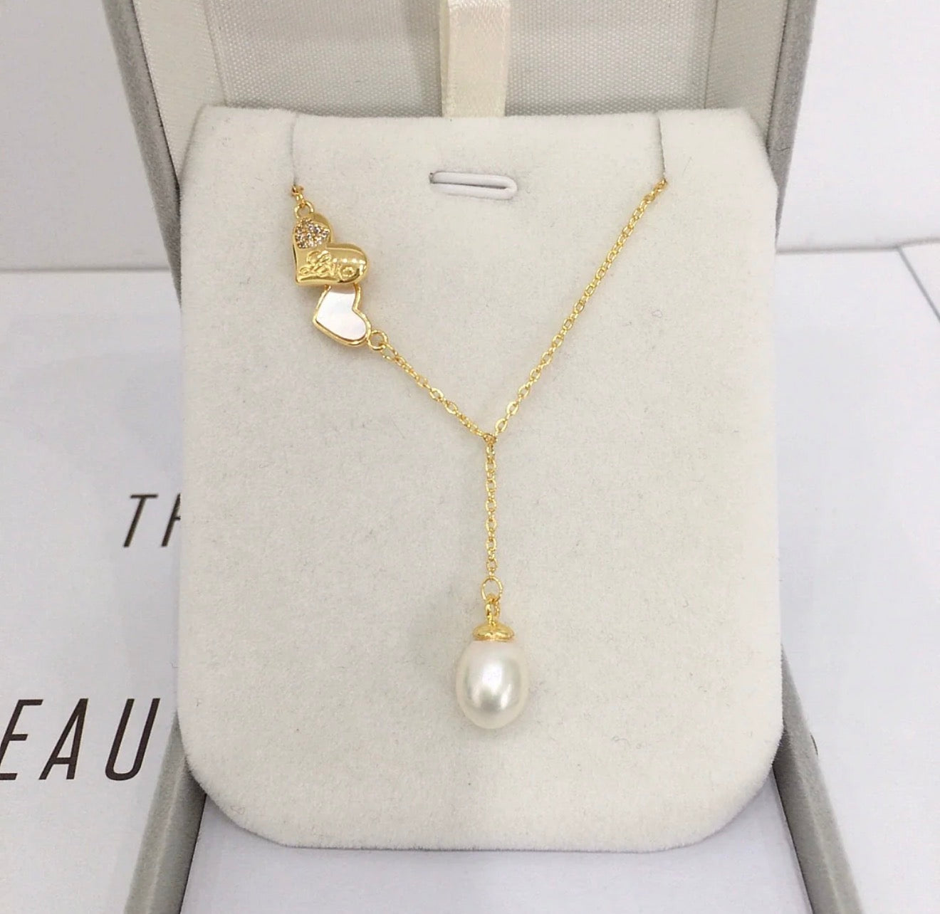 Twin Heart Pearl Pendant cute looking chain 18k gold plated stainless