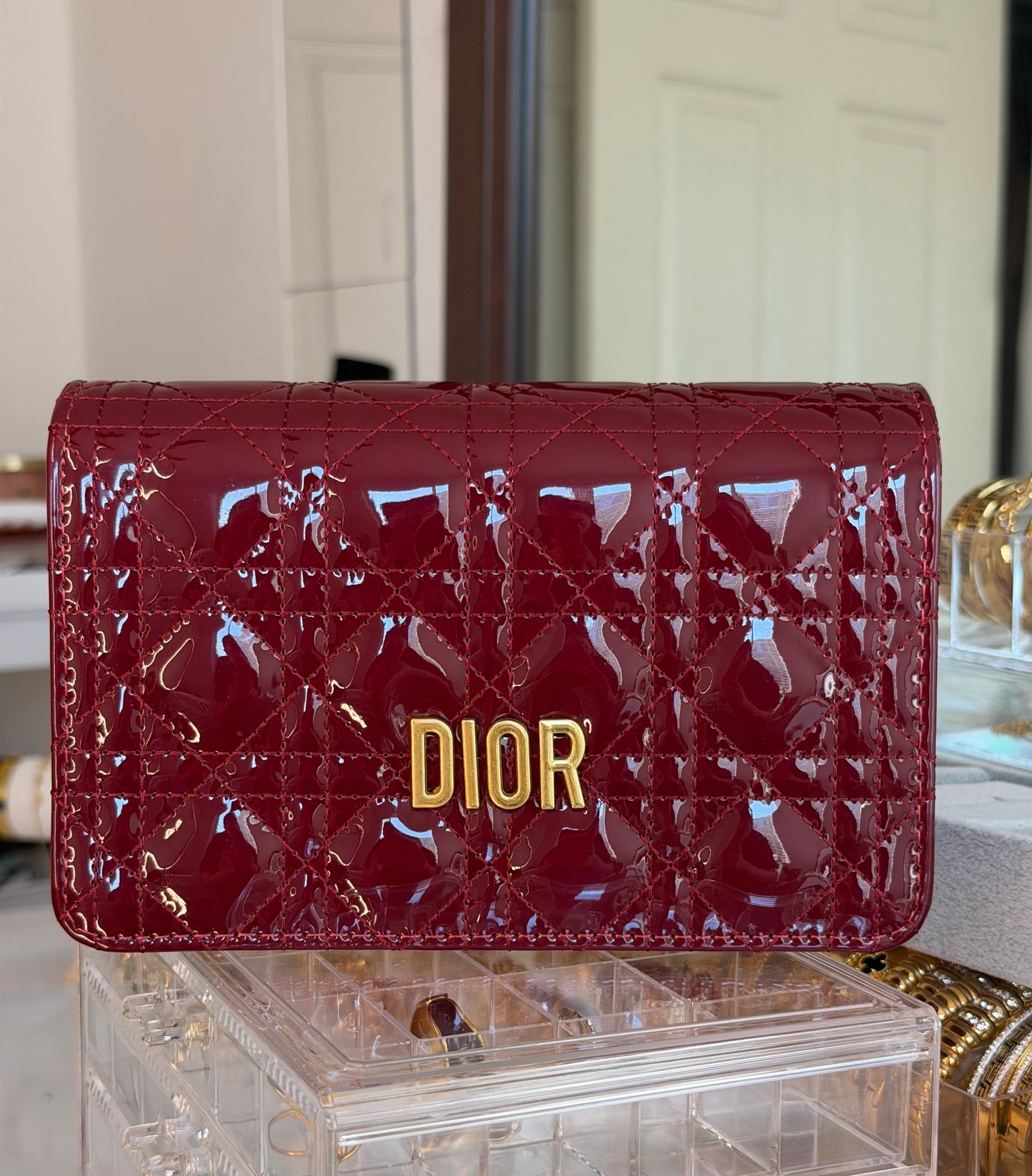 Dior premium quality, shiny leather sling bag plus clutch