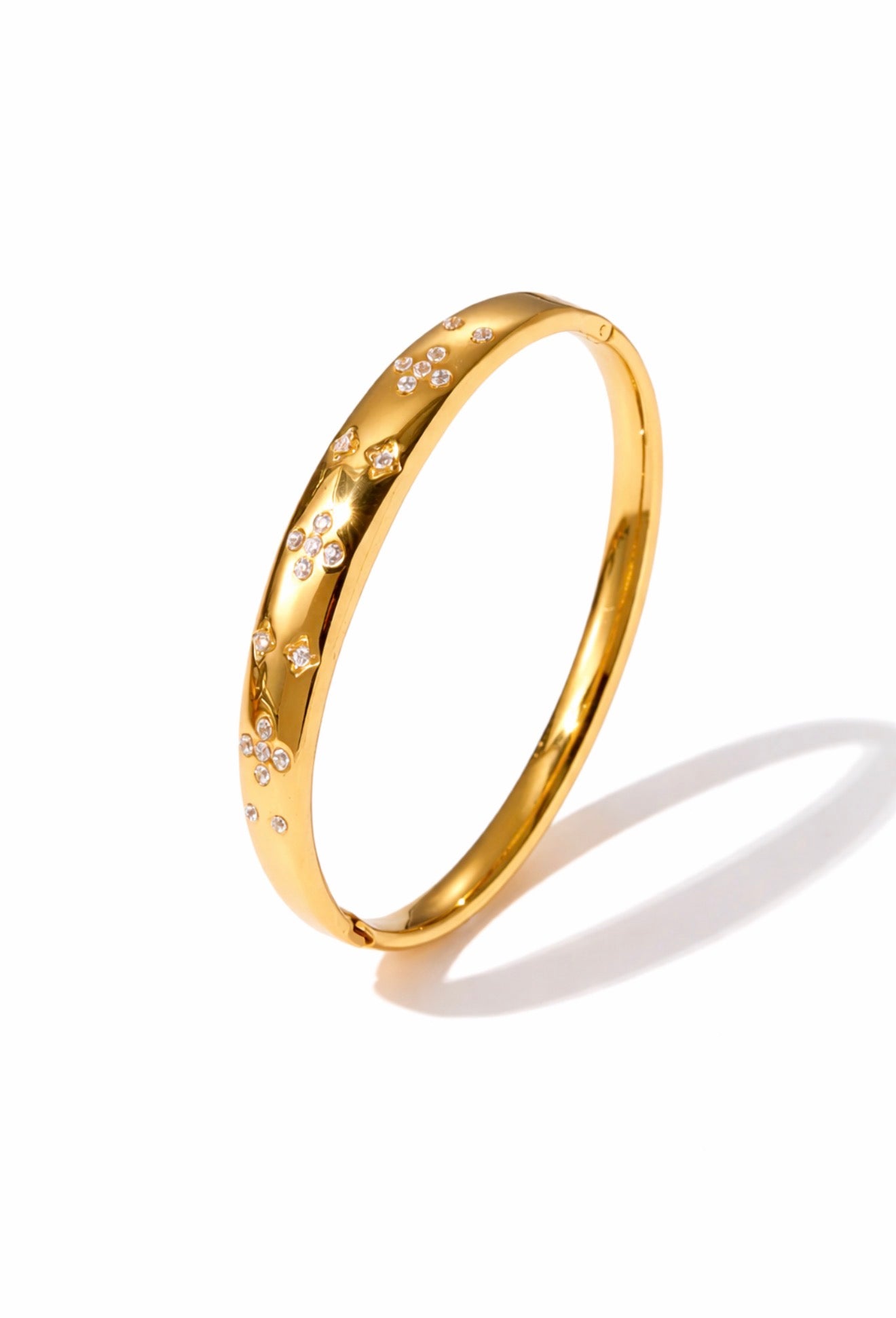 Elegant Bloom Diamond Accent Bangle 18k gold plated stainless steel