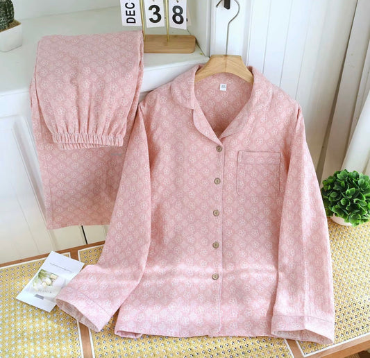 Cozy Pink Blossom Co-ord set 100% pure cotton double shaded