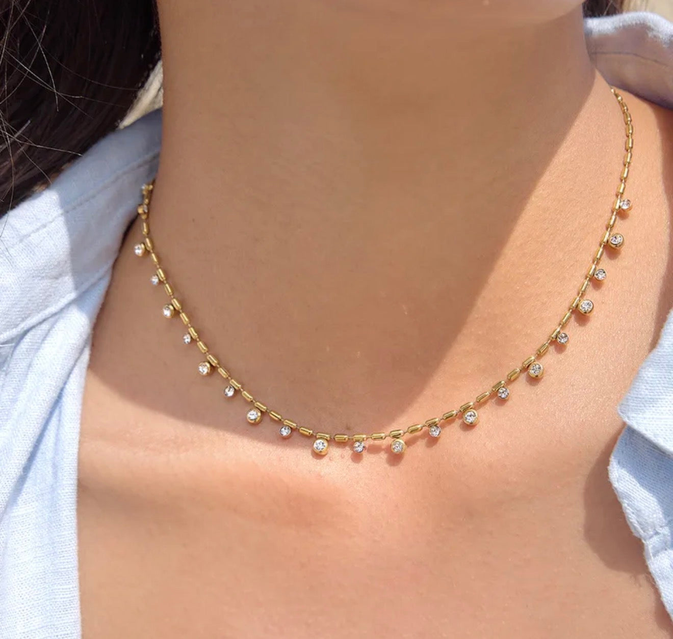 Diamond whisper necklace 304 stainless steel 18k gold plated