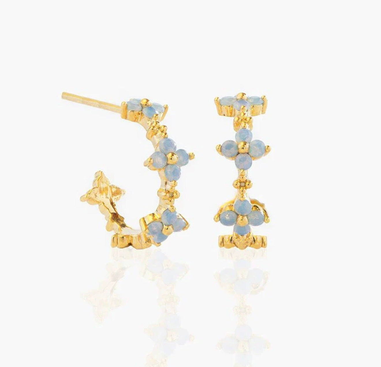 Soft Blue Flower Glow Necklace & earrings perfect for daily glam 18k gold plated stainless