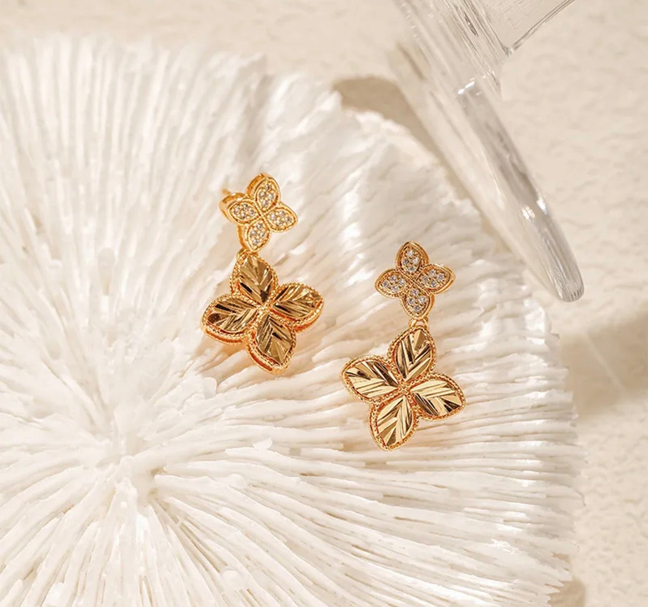 Designer-Inspired Floral Earrings for Women 18k gold plated stainless