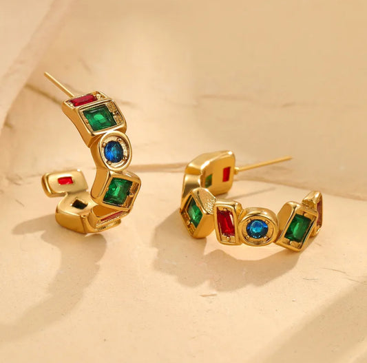 Elegant vintage stainless steel earrings 18k gold plated