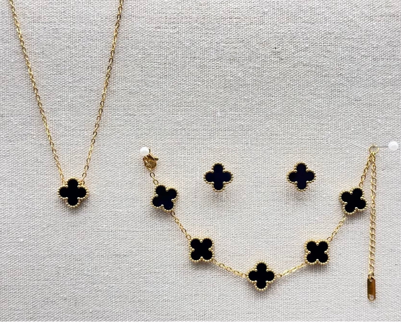 Eternal Black Clover Luxe Set 18k gold plated stainless steel