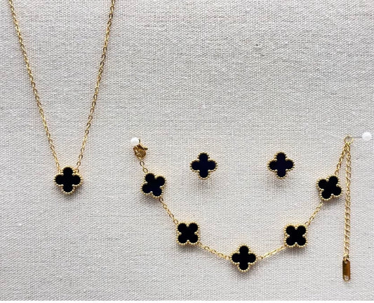 Eternal Black Clover Luxe Set 18k gold plated stainless steel