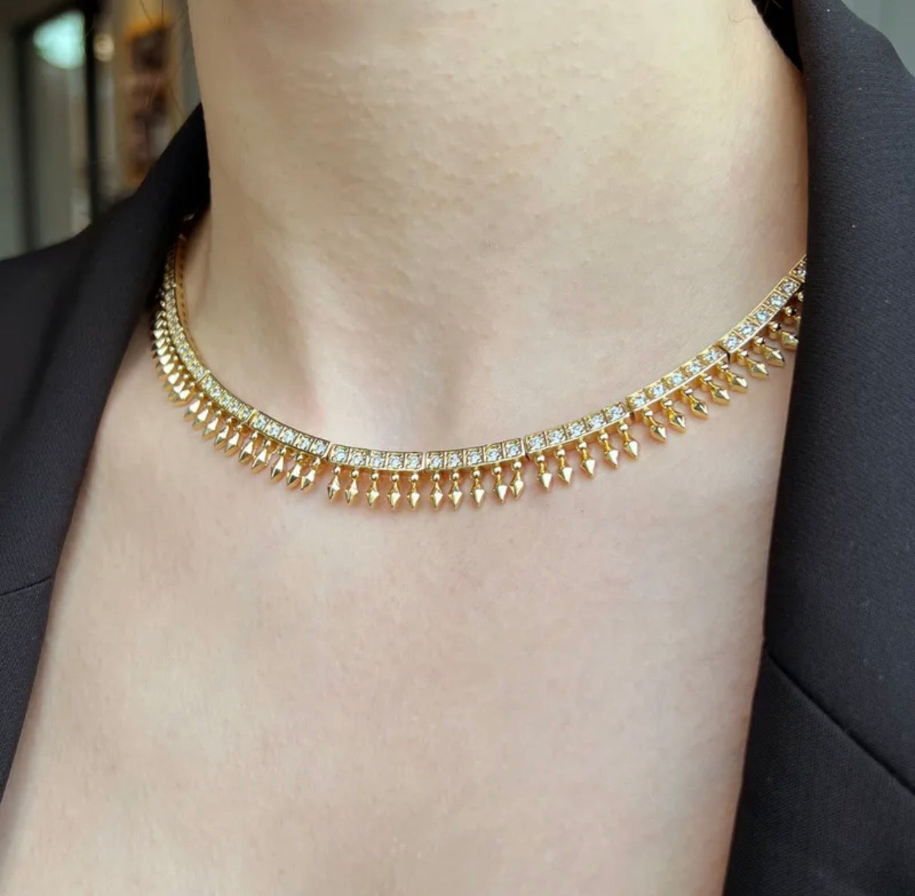 Elegant shine argyle 24k gold plated necklace