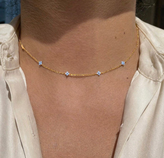 Soft Blue Flower Glow Necklace & earrings perfect for daily glam 18k gold plated stainless