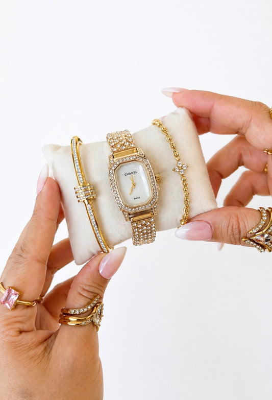 Chanel luxury combo of three in perium quality stainless waterproof with 18k gold plated bracelets
