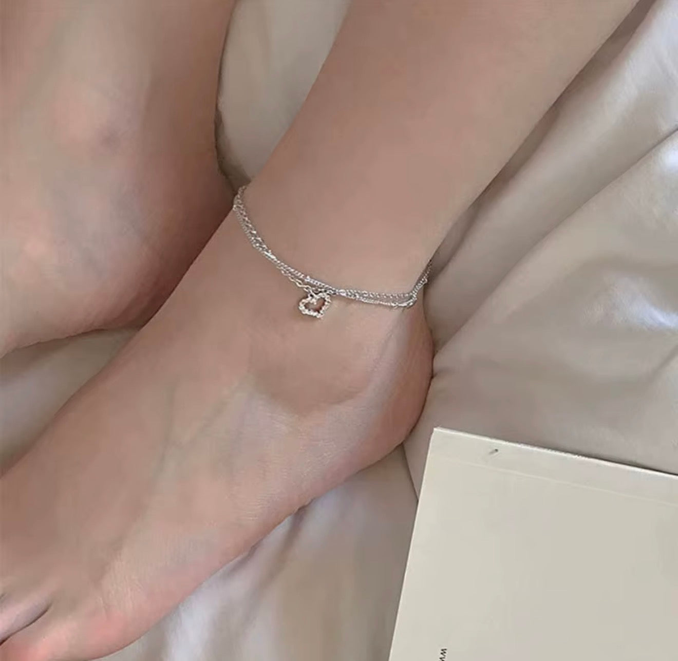 925 sterling silver hearts shaped double layer anklet