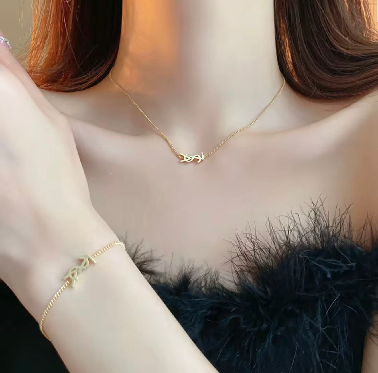 Minimal Luxe ysl Necklace & Bracelet, earrings