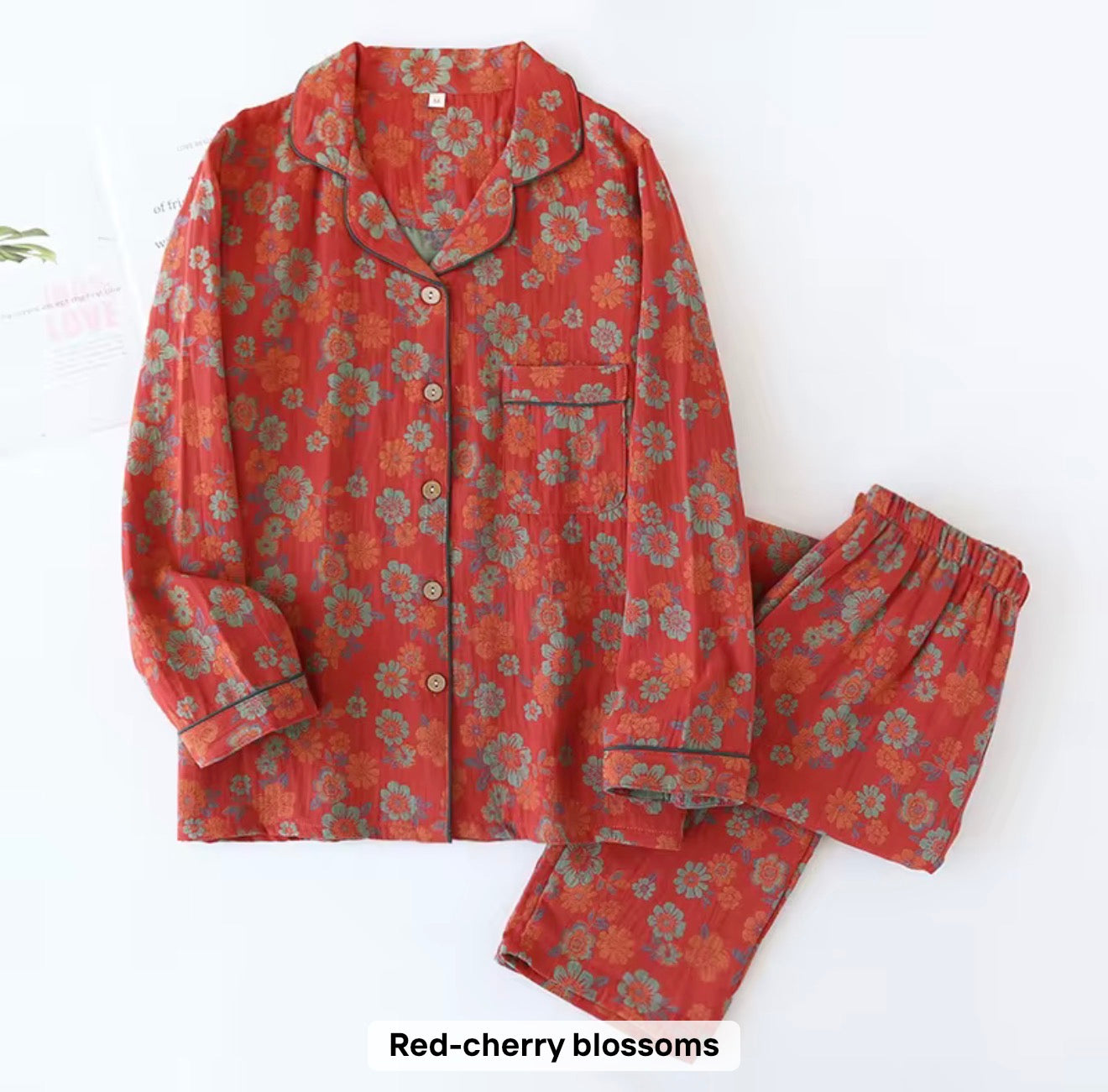 Ruby Flower Pajama Co-ord 100% pure cotton double shaded