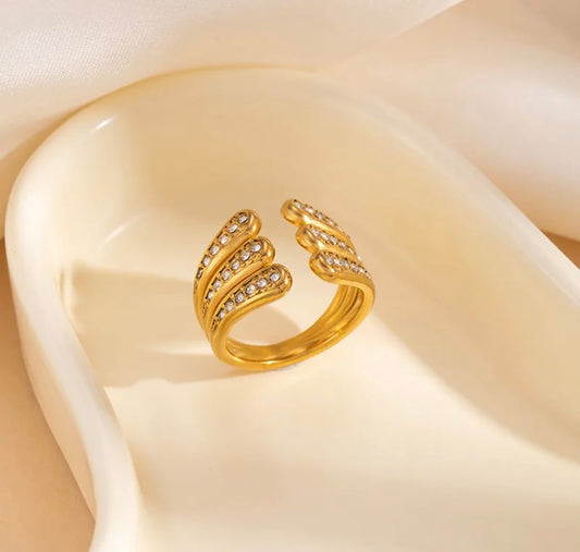 18K Gold Plated Golden Wave Ring | Crystal Wrap Adjustable Ring | Waterproof & Tarnish Resistant