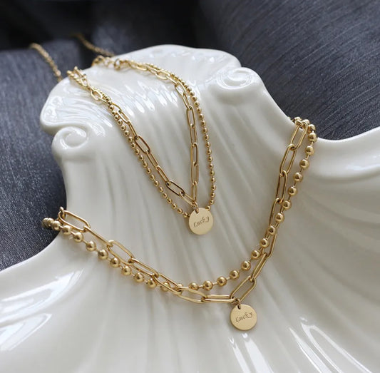 Classic style 304 stainless steel 18k gold plated bracelet and chain set