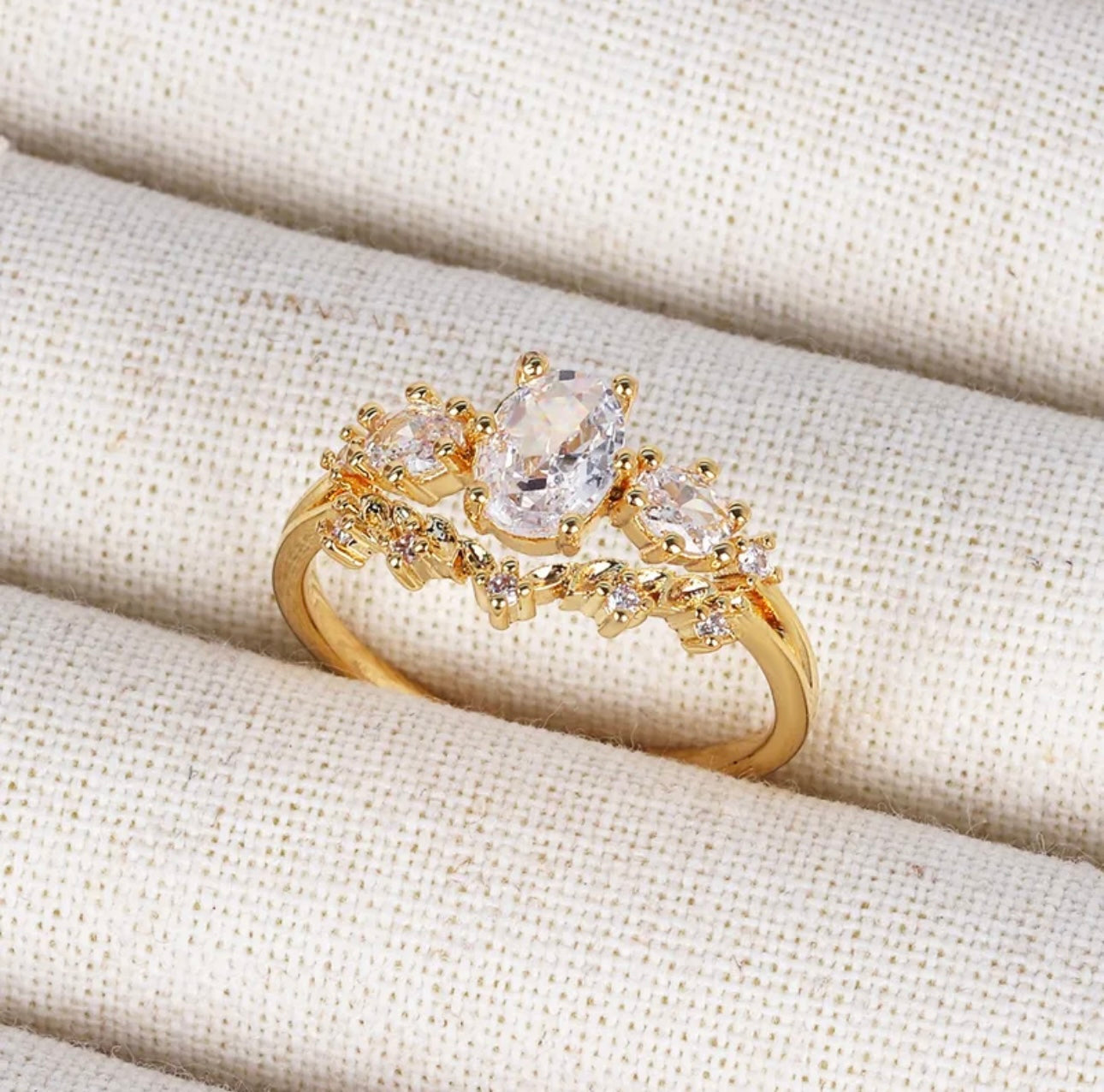 Golden white stone unique ring