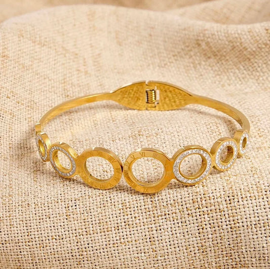 Retro artistic round 304 stainless steel 18k gold plated